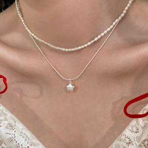 纯银珍珠项链配饰叠戴女颈链锁骨链星星设计夏日2025新款首饰送女朋友老婆情人节七夕生日礼物