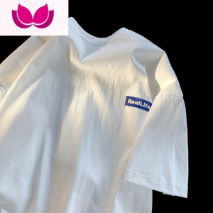 七斓简约t恤男短袖宽松半袖夏季2023新款潮流潮牌百搭圆领体恤ins港风