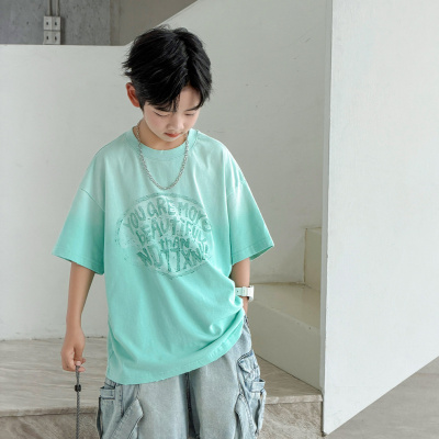 男童夏装短袖T恤2026新款儿童装宽松痞帅渐变色休闲上衣夏季大童t