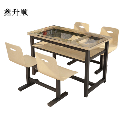 鑫升顺餐桌4人学校食堂小吃店快餐桌椅饭堂钢化玻璃桌1200*600*750