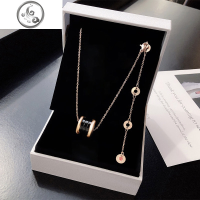 黑陶瓷项链女简约气质潮网红锁骨链弹簧颈链字母网红脖链饰品 JiMi