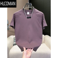 HLCOMAN2025夏季新款男士立体裁剪潮流圆领短袖T恤时尚拼接字母压花上衣