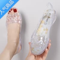 SUNTEK时尚网红水晶凉鞋女夏果冻透明妈妈单鞋坡跟增高防滑外穿海边沙滩