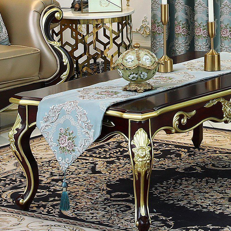 家柏饰(CORATED)欧式茶几桌旗餐桌装饰布长条长方形桌布布艺茶台沙发几电视柜 花柒蓝色桌旗 32*160cm