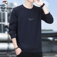 啄木鸟春夏薄款男士长袖T恤圆领2025新款大码宽松打底衫套头卫衣