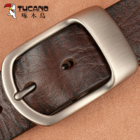 啄木鸟牛皮男士皮带针扣腰带男真皮裤带休闲皮带男真皮个性高档tk