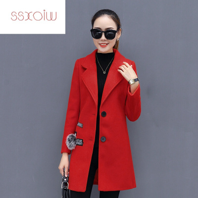 ssxoiw2017秋冬季新款韩版名媛气质修身显瘦单排扣中长款加厚毛呢外套潮