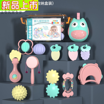 手摇铃3婴儿玩具12个月86牙胶男女孩5早教幼儿宝宝0-1岁水煮11件套牙胶摇铃收纳盒-+不倒翁