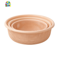 塑料镂空厨房家用洗菜篮洗菜盆蔬菜筐水果篮子沥水筛三件套 FENGHOU 深灰色三件套