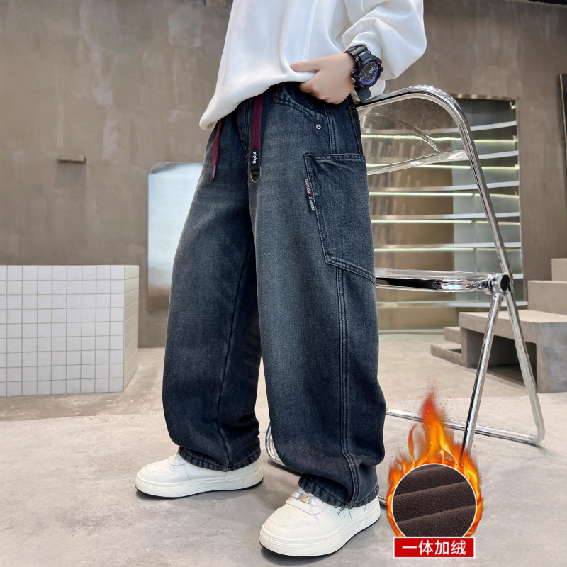 儿童装男童加绒裤子冬装新款秋冬款加厚冬季牛仔男孩中大童潮