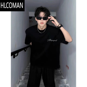 HLCOMAN痞帅男式t恤2025新款美式潮牌高街高级感宽松版男生短袖