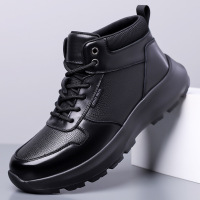男士皮靴2026冬季加绒加厚保暖棉鞋时尚厚底防滑户外运动休闲皮鞋