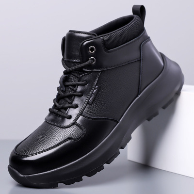 男士皮靴2026冬季加绒加厚保暖棉鞋时尚厚底防滑户外运动休闲皮鞋