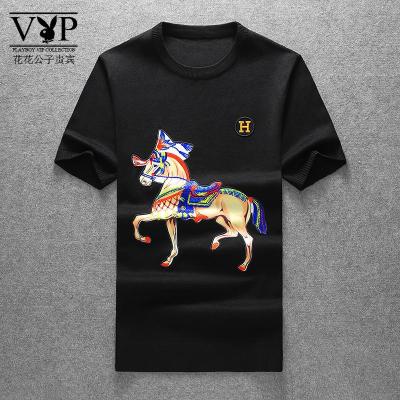 花花公子贵宾针织衫短袖毛衣男2021春秋新款半袖羊毛衫时尚修身打底衫半袖T恤