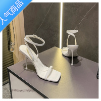 SUNTEK一字带黑色凉鞋女2023年新款夏季百搭高跟鞋女设计感小众气质名媛