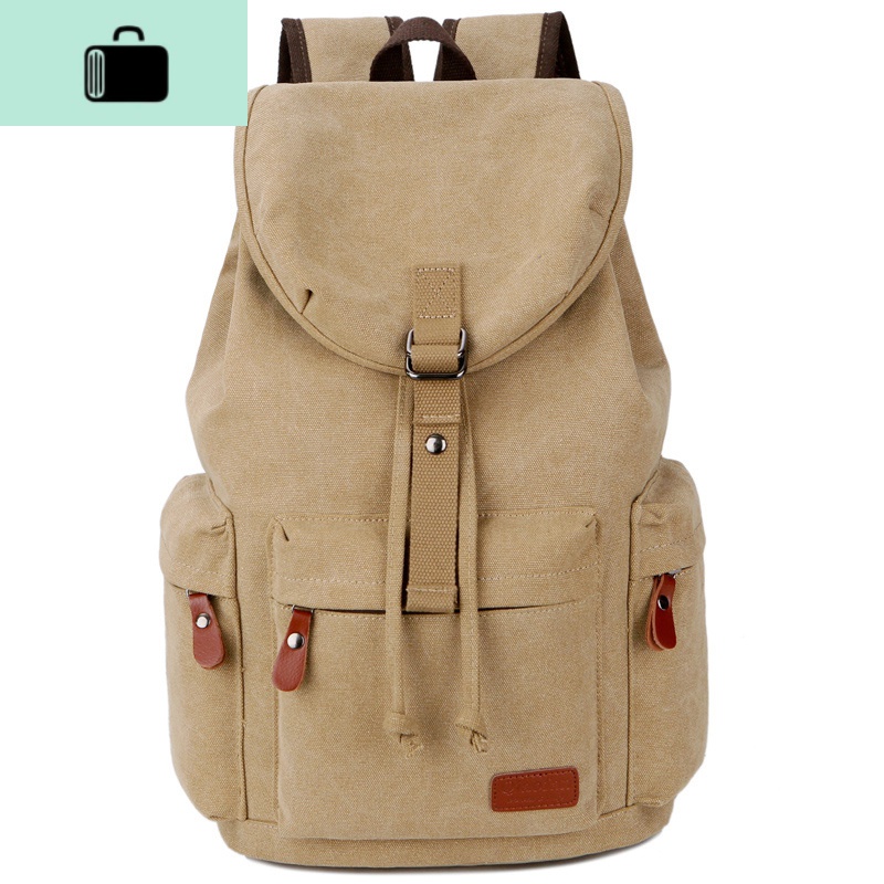 背包时尚潮流帆布双肩包男士休闲中学生大学生书包男旅行包大容量NEW LAKE 卡其色