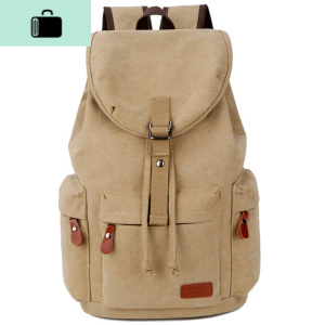 背包时尚潮流帆布双肩包男士休闲中学生大学生书包男旅行包大容量NEW LAKE 卡其色