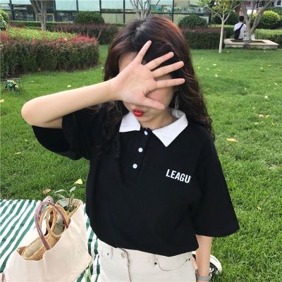 夏季ins小清新学生t恤软妹带领短袖韩范翻领polo衫女宽松bf风情侣臻依缘
