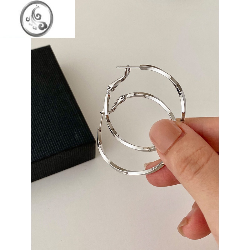 JiMi银色大耳环圆圈耳饰个性设计感大气夸张气质耳圈耳钉2022年新款潮
