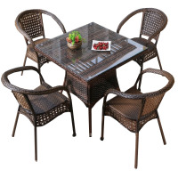 锦北 藤椅阳台桌椅室外庭院藤编椅子花园茶几藤椅组合 4椅+90全藤方桌