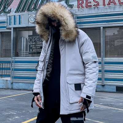 NEWLAKE棉衣男潮2020冬季衣服大毛领加厚保暖中长款工装连帽情侣棉袄外套棉衣