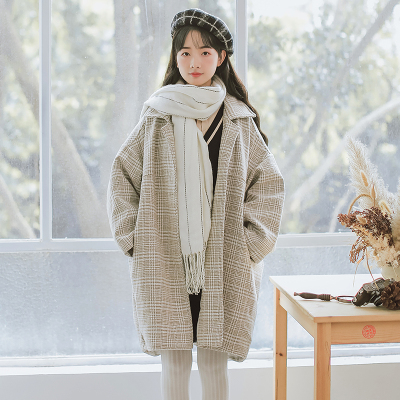 七斓日系森系毛呢外套女装2020年新款小个子百搭呢子大衣中长款毛呢外套