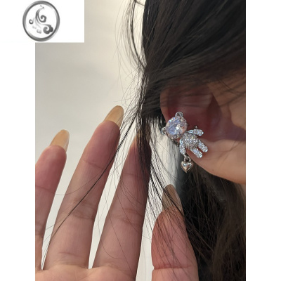 JiMi[楼哈哈]轻奢满镶锆石耳骨夹高级感小熊耳夹女无耳洞小众设计耳饰