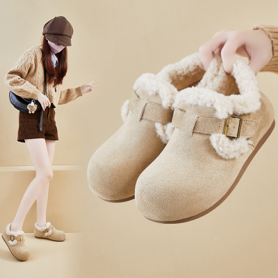 冬季新款加绒勃肯鞋ins韩版女学生一脚蹬保暖休闲鞋增高