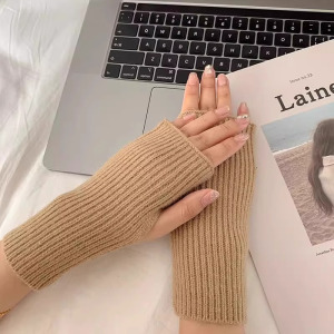 半指手套女春秋季2025新款可触屏骑行毛线针织保暖护手腕露指