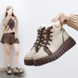 厚底女鞋新款冬季高帮加绒保暖老爹鞋百搭增高休闲雪地靴