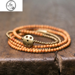 JiMi原创橄榄细珠混搭黄铜圆珠子多层手串女复古个性民族风手链男手饰