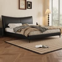 意式极简真皮床轻奢现代简约家用双人床主卧黑色大床软包储物婚床