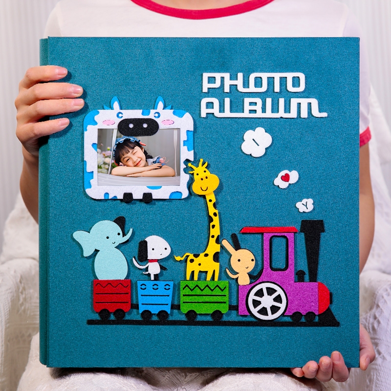 智扣宝宝成长记录插页式儿童收纳照片影集纪念册_墨绿-幸福列车_6寸