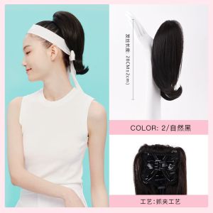 瑞贝卡假发网球女生运动风逼真自然抓夹式短翘高耸马尾发