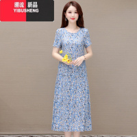 YIBUSHENG2024季新款高端妈妈绸连衣裙女装加大码宽松减龄中长款裙子