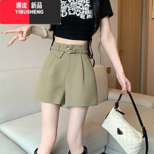 YIBUSHENG复古工装阔腿短裤女季新款韩版百搭西装休闲裤高腰显瘦a字热裤