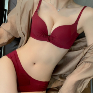 少女无钢圈小胸聚拢婚庆红色女内衣调整型上托舒适文胸套装_1