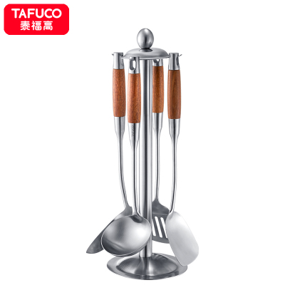 日本泰福高304不锈钢铲勺套装家用铲子勺子炒菜铲子汤勺漏勺锅铲架套装漏铲旋转架5件套（锅铲+汤勺+漏勺+煎铲+挂架)
