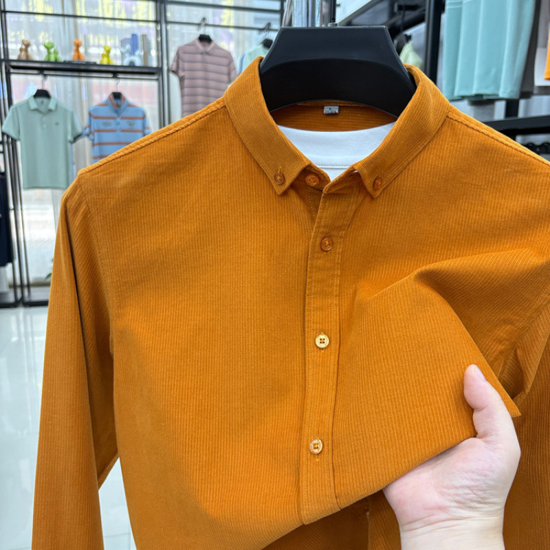 秋季新款纯棉质男士纯色长袖衬衫纯色基础百搭款长袖衬衫