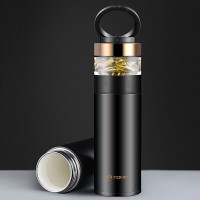 特美刻 TW60051Y 商务保温杯 450ml银茶隔茶水分离泡茶杯银杯便携水杯子