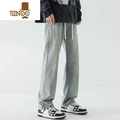 YANXU夏天薄牛仔裤男夏季薄款黄泥美式高街直筒裤潮牌ins宽松男生裤子