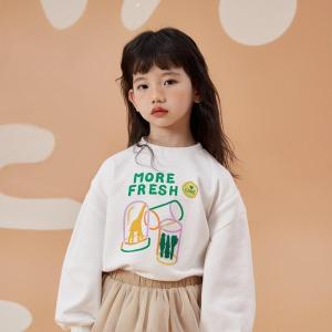 [1件5折价:64.5]moomoo童装女童卫衣春秋新款趣味卡通宽松舒适儿童上衣打底衫