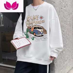 七斓设计感vintage潮牌宽松长袖圆领卫衣男美式无帽打底衫t