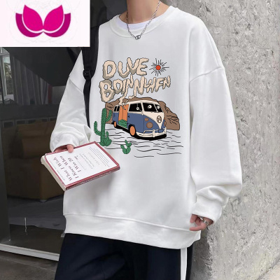 七斓设计感vintage潮牌宽松长袖圆领卫衣男美式无帽打底衫t