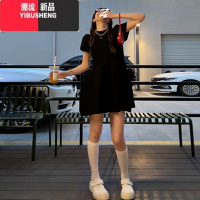 YIBUSHENG赫本风高级感黑色连衣裙子女季2024新款收腰气质小黑裙蓬蓬短裙