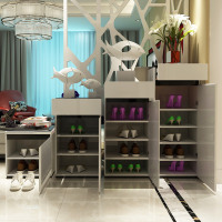 进客厅玄关超薄鞋柜 现代简约白烤漆厅储物柜组合柜隔断柜