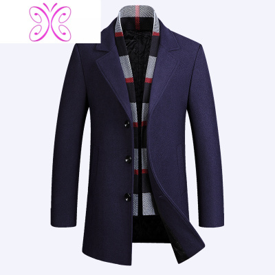 YUANSU冬季中年毛呢大衣男士加棉加厚款男装西装领呢子风衣爸爸装外套风衣