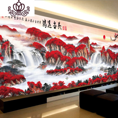 封后蒙娜丽莎十字绣2019线绣新款客厅鸿运当头十字绣大幅山水画满绣印花大格棉线-235*90cm