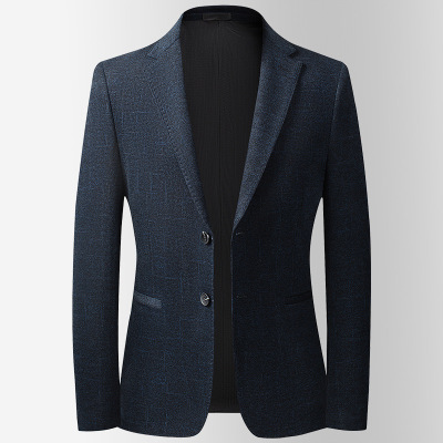 秋冬新款针织弹力西装中青年男士西装男修身毛料休闲西服