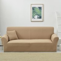 色弹力沙发套全包卍能全盖沙发罩套布艺沙发垫防水简约四季通用 卡其驼 L码(190-230cm三人位适用)